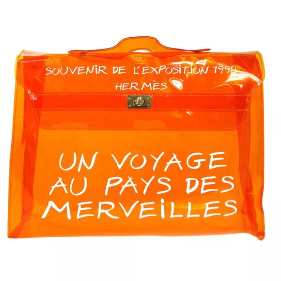 Hermes Orange Vinyl Kelly Beach Handbag SOUVENIR DE L'EXPOSITION 1998 91375 - Picture 1 of 12
